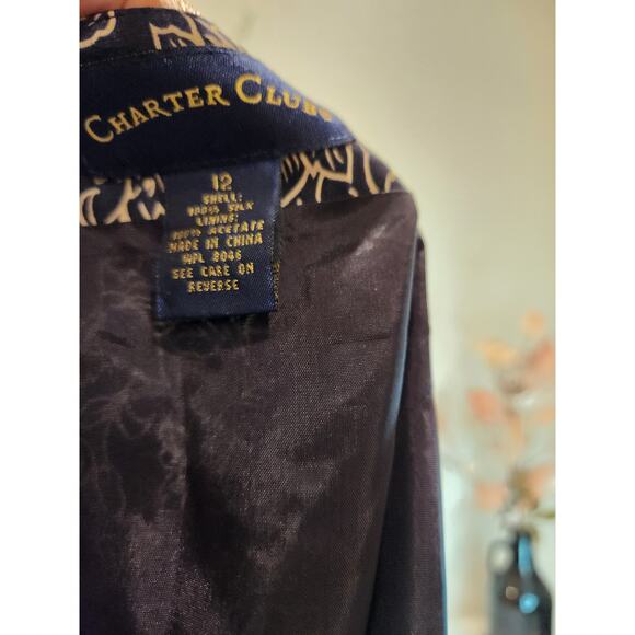 Charter Club Silk Wrap Skirt Women’s 12 Black Gold Floral Waist 30” Length 21” - Picture 3 of 5